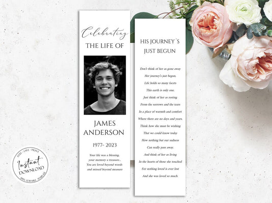 Celebration of Life Simple Elegant Funeral Bookmark Template S1