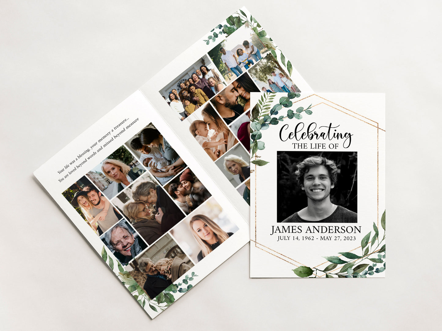 Celebration of Life 8 Page Watercolor Greenery Gold Funeral Program Template, Celebration of Life Funeral Brochure, Memorial Program, Obituary Program Funeral Program Q1