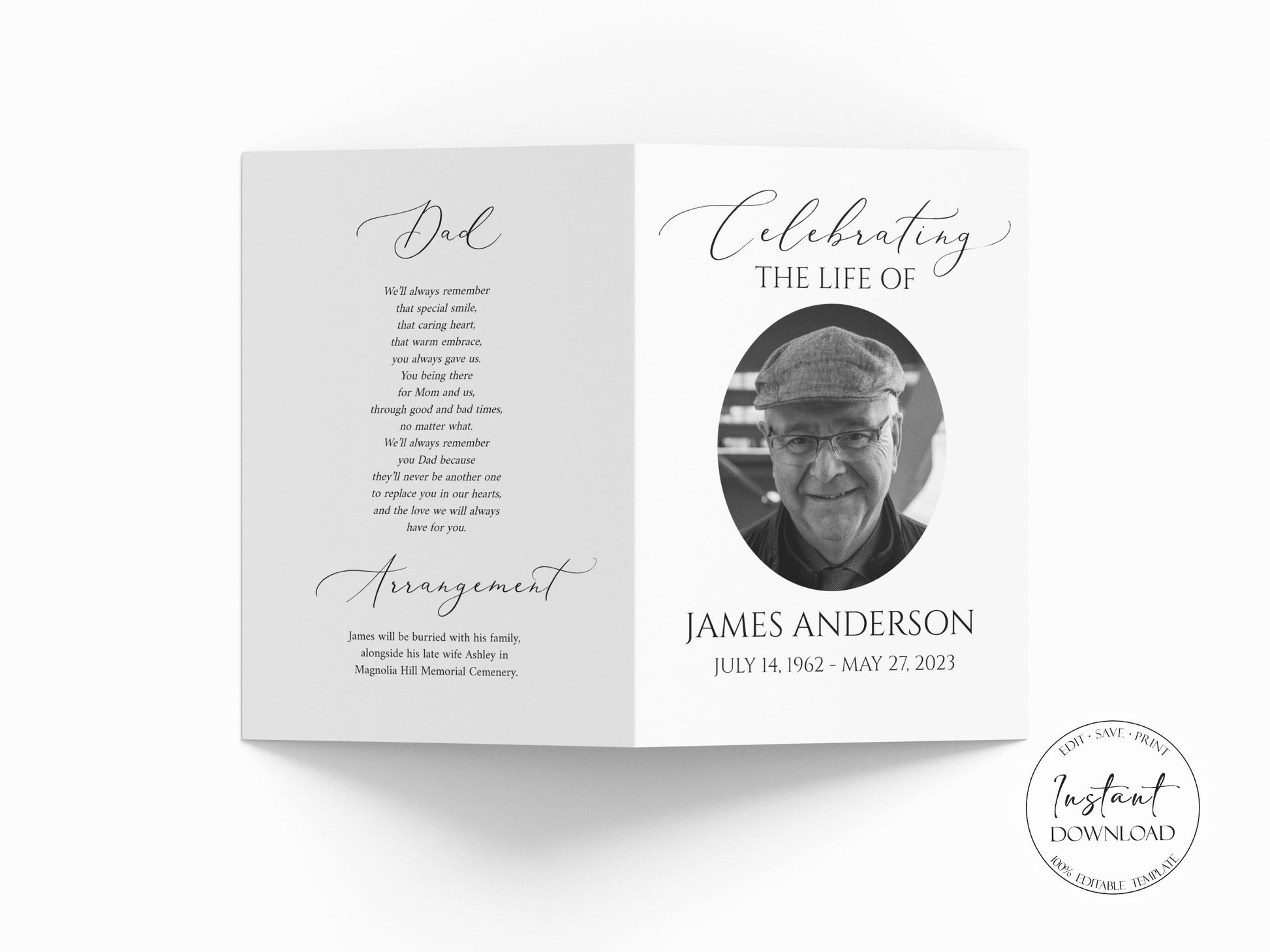 Celebration of Life Funeral Program Template, Funeral Brochure, Simple Elegant Memorial Program, Obituary Program, Editable Funeral Program Template S1