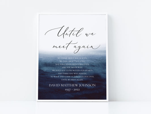 Blue Ocean Watercolor Until We Meet Again Funeral Wedding Sign Template B5