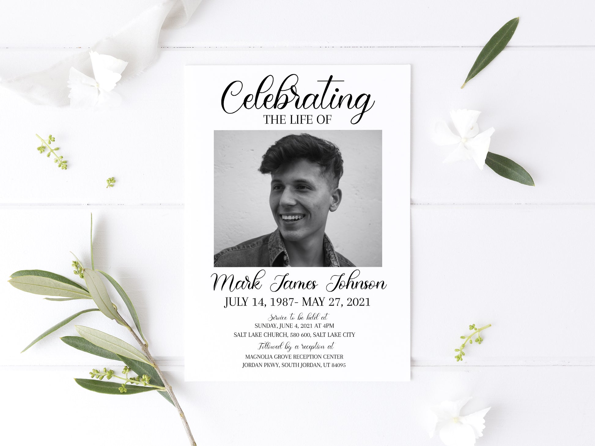 Celebration of life Funeral Invitation, Funeral Announcement Funeral Card Template Printable Memorial Service Invite Simple Funeral Cards S3