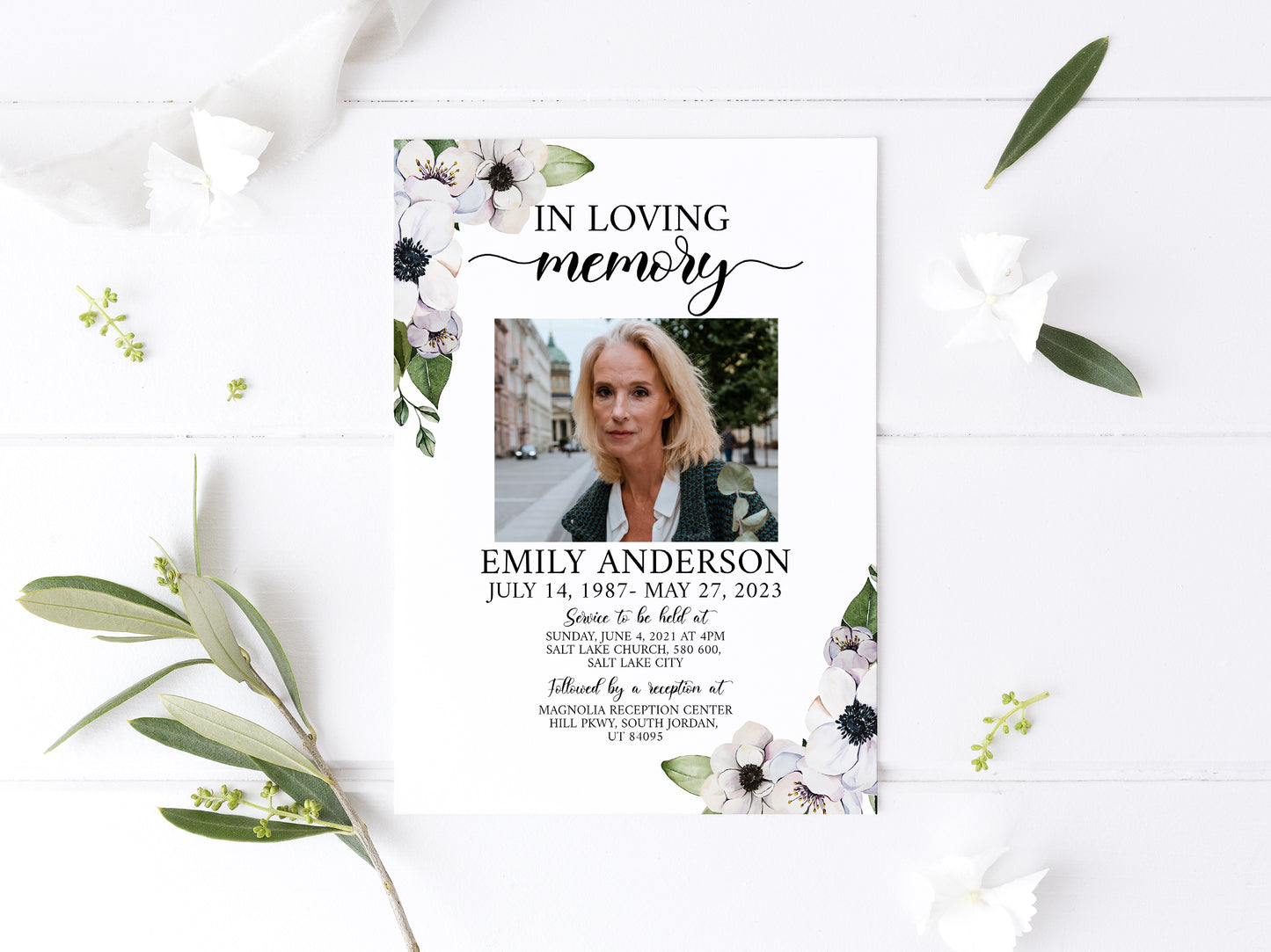 Celebration of life Purple Floral Greenery Funeral Invitation Template, Purple Funeral Announcement, Funeral Card Template Purple Memorial Invitation P3