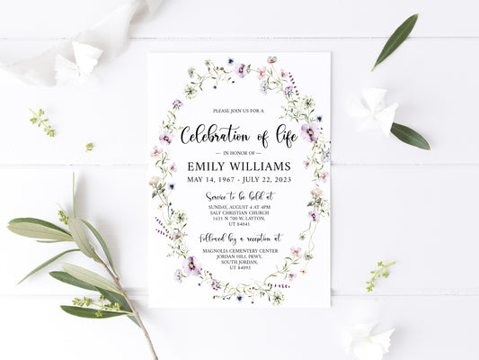 Celebration of life Wildflower Meadow Funeral Invitation Template