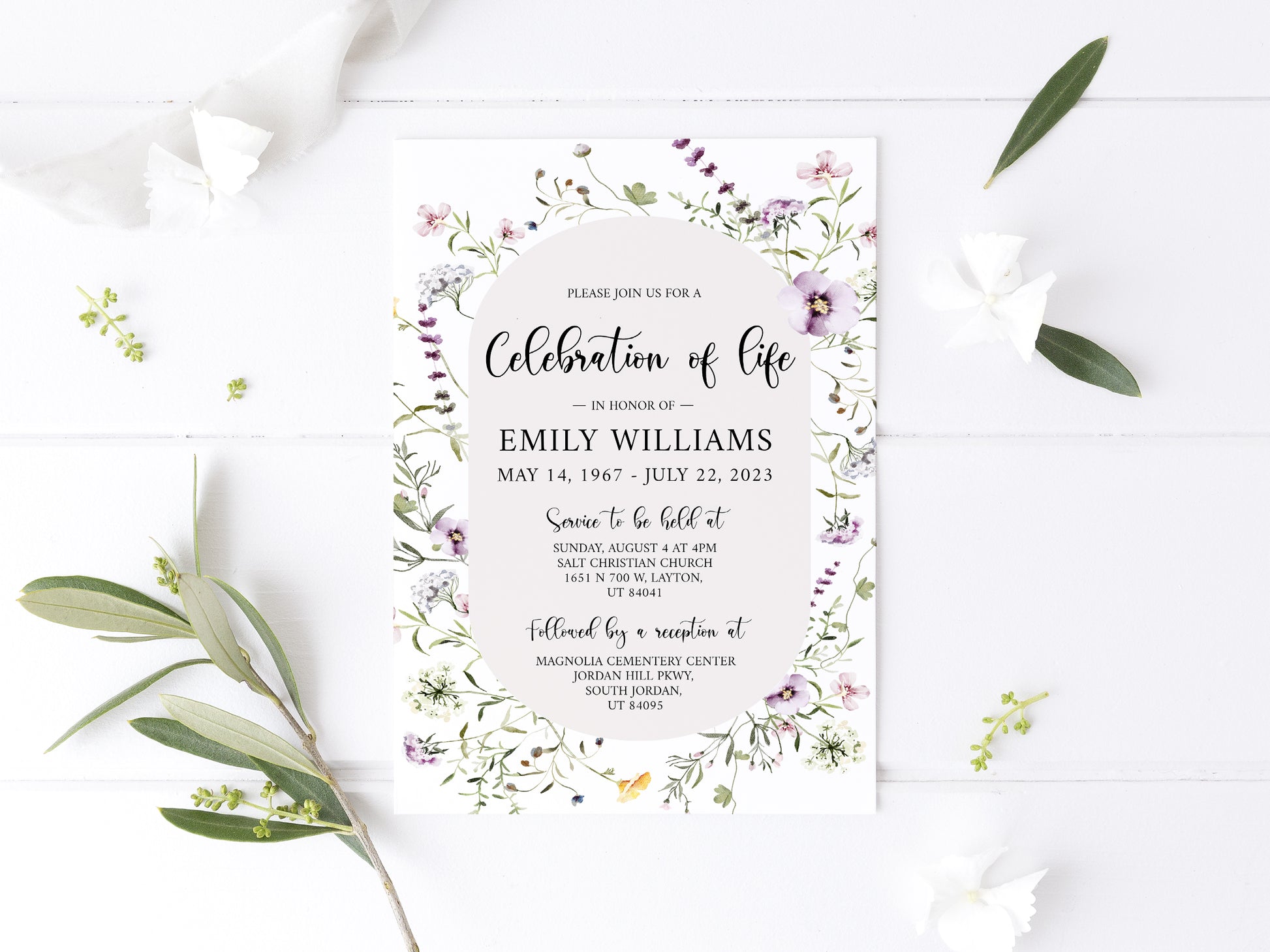 Celebration of life Invitation, Garden Flower Funeral Invitation, Wildflower Funeral Announcement, Wildflower Memorial Service Invite Meadow Funeral Invitation