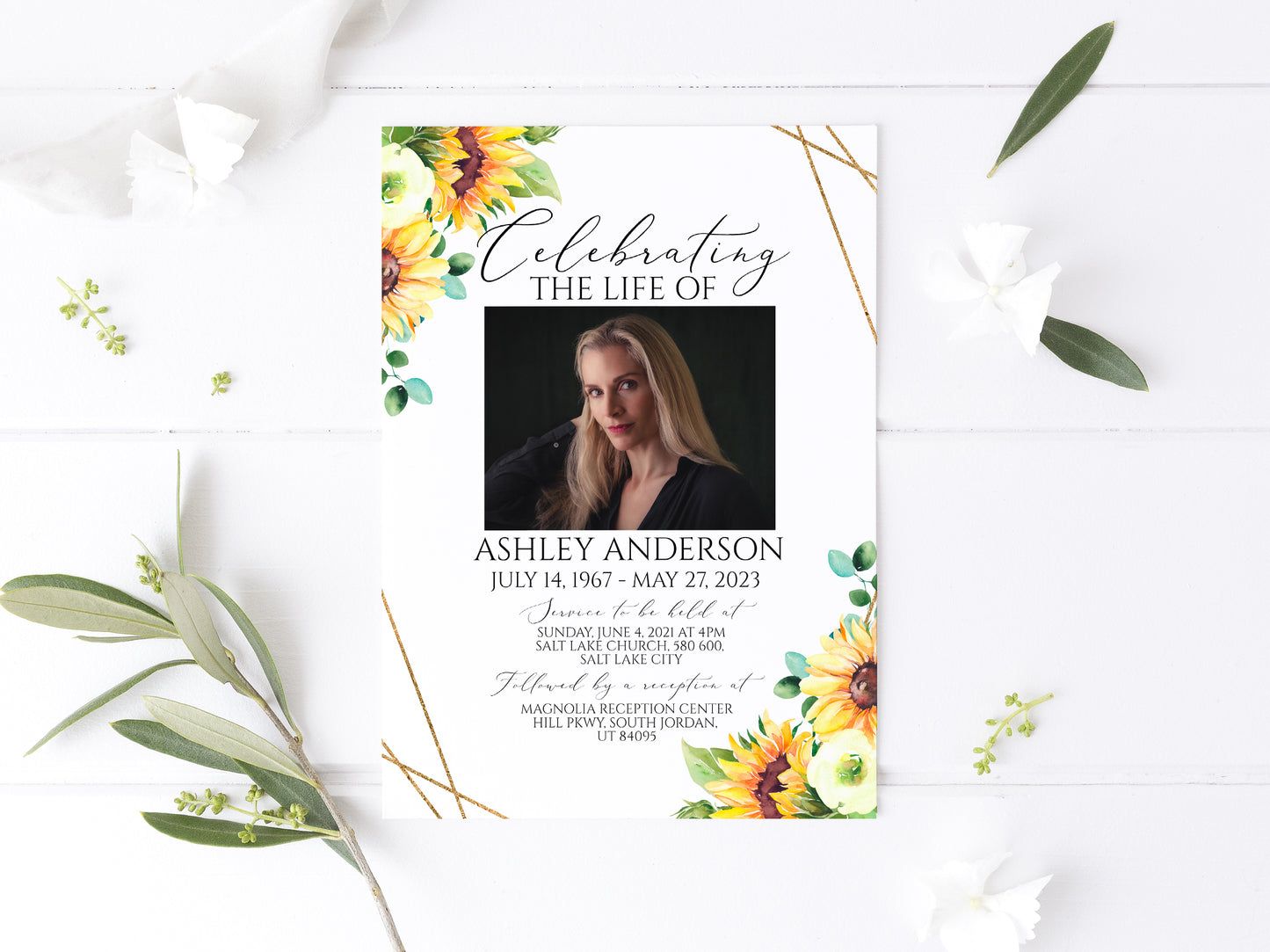 Celebration of life Sunflower Funeral Invitation Template, Sunflower Funeral Announcement, Sunflower Funeral Card, Sunflower Memorial Service Invite