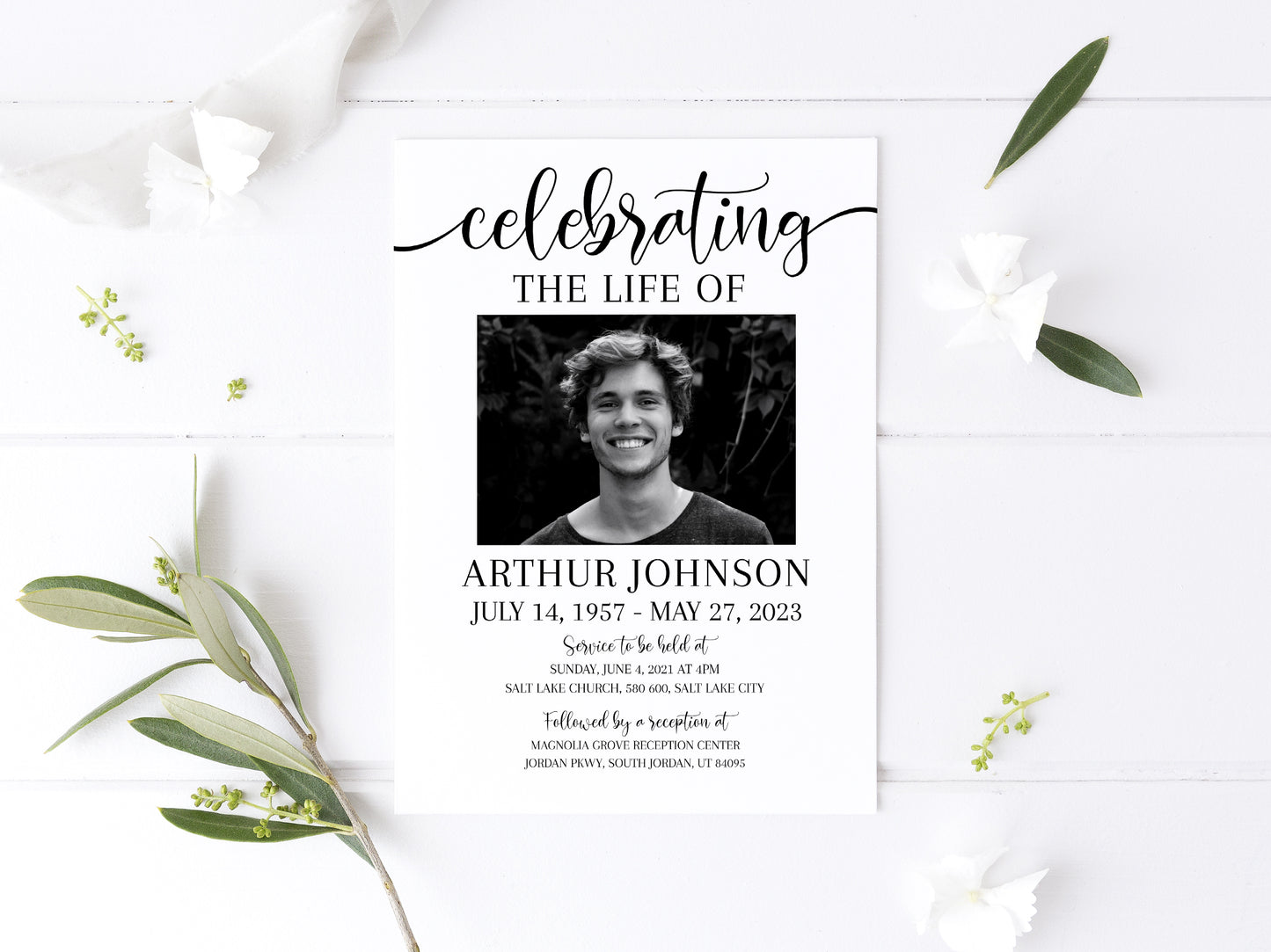 Celebration of life Simple Elegant Funeral Invitation Template S2