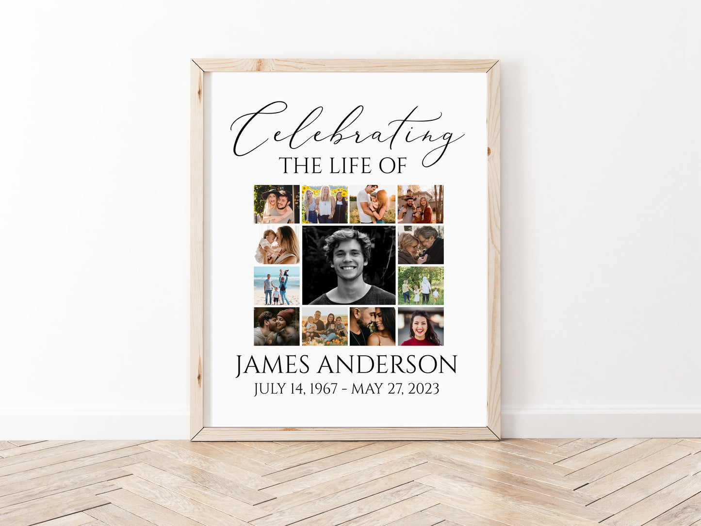 Celebration Of Life Multiple Photos Funeral Welcome Sign, Editable Simple Collage Funeral Poster, Photo Collage Memorial Service Sign S1