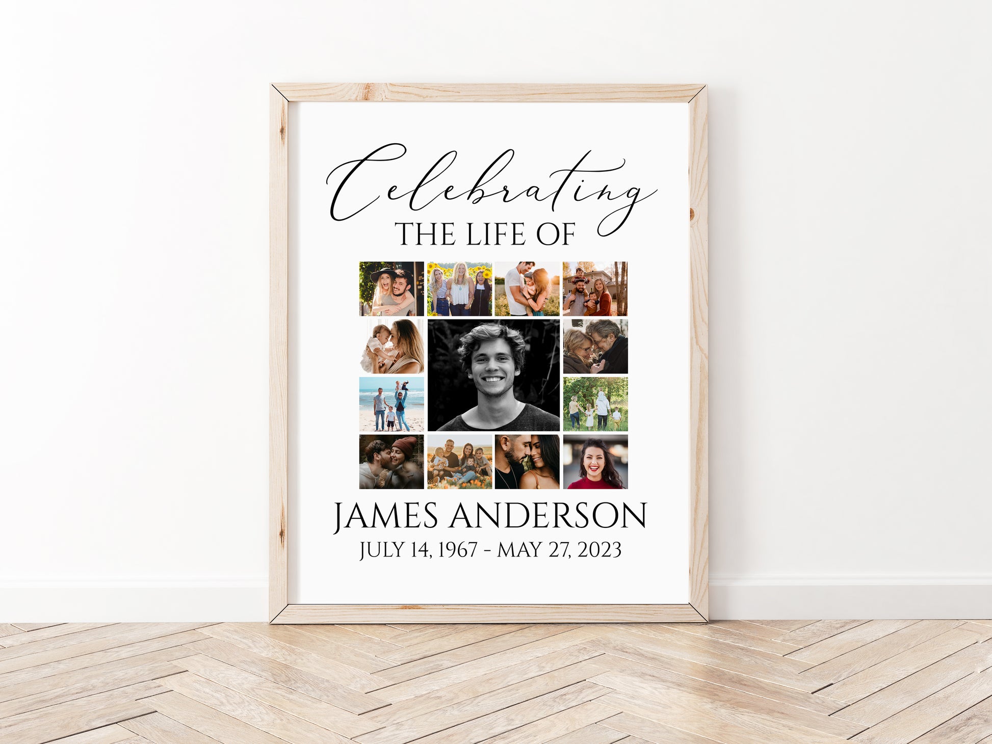 Celebration Of Life Multiple Photos Funeral Welcome Sign, Editable Simple Collage Funeral Poster, Photo Collage Memorial Service Sign S1