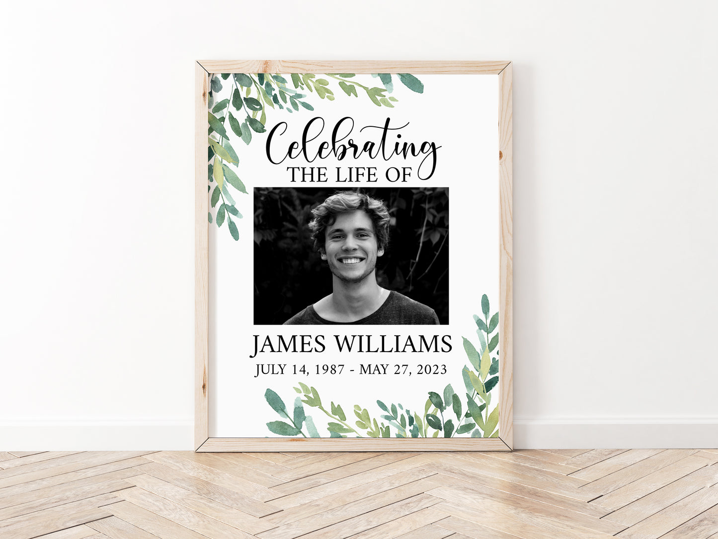 Celebration Of Life Greenery Funeral Welcome Sign Template, Greenery Funeral Poster, Printable Obituary Sign, Greenery Memorial Sign G2
