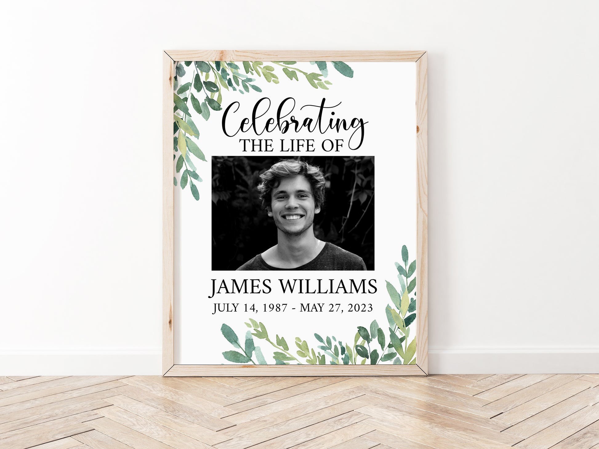Celebration Of Life Greenery Funeral Welcome Sign Template, Greenery Funeral Poster, Printable Obituary Sign, Greenery Memorial Sign G2
