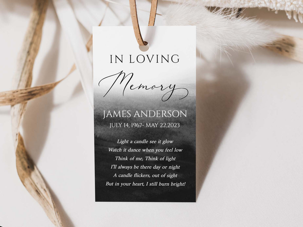 In Memory Small Tags In Loving Memory Black Watercolor Funeral Favor Tag Template B6 ...
