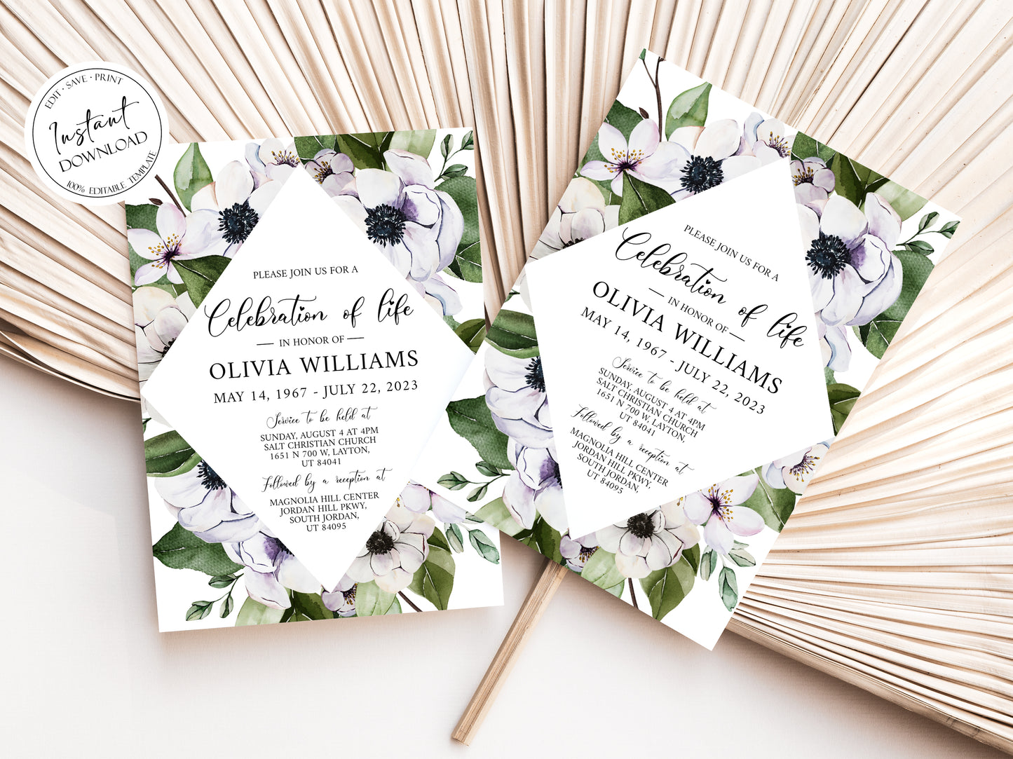 Celebration of life Purple Floral Greenery Funeral Invitation Template, Greenery Funeral Announcement, Funeral Card Template, Printable Memorial Service Invitation