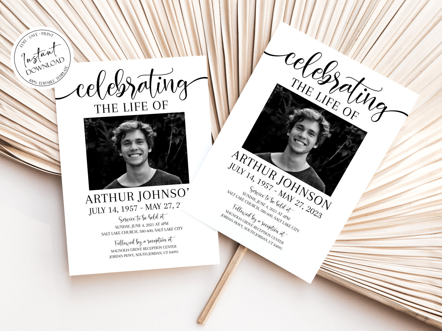 Celebration of life Simple Elegant Funeral Invitation Template S2