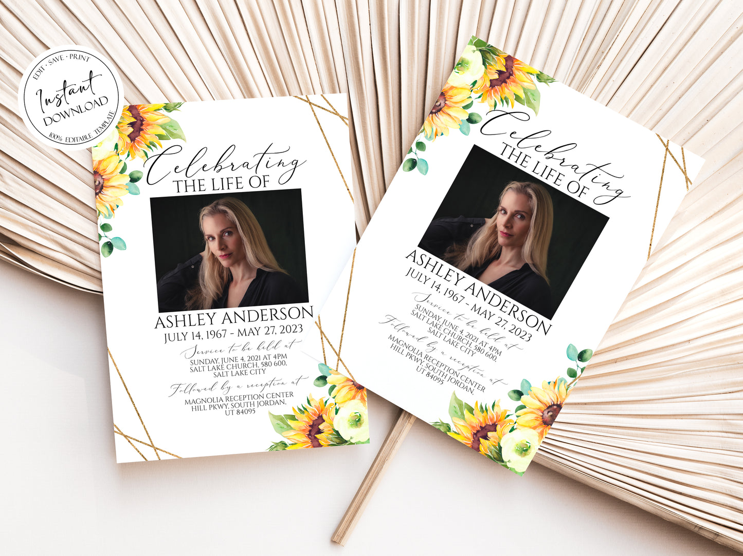 Celebration of life Sunflower Funeral Invitation Template, Sunflower Funeral Announcement, Sunflower Funeral Card, Sunflower Memorial Service Invite