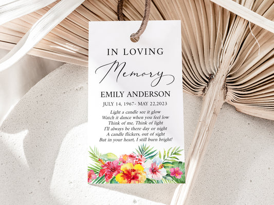 In Loving Memory Tropical Hawaiian Funeral Favor Tag Template H1