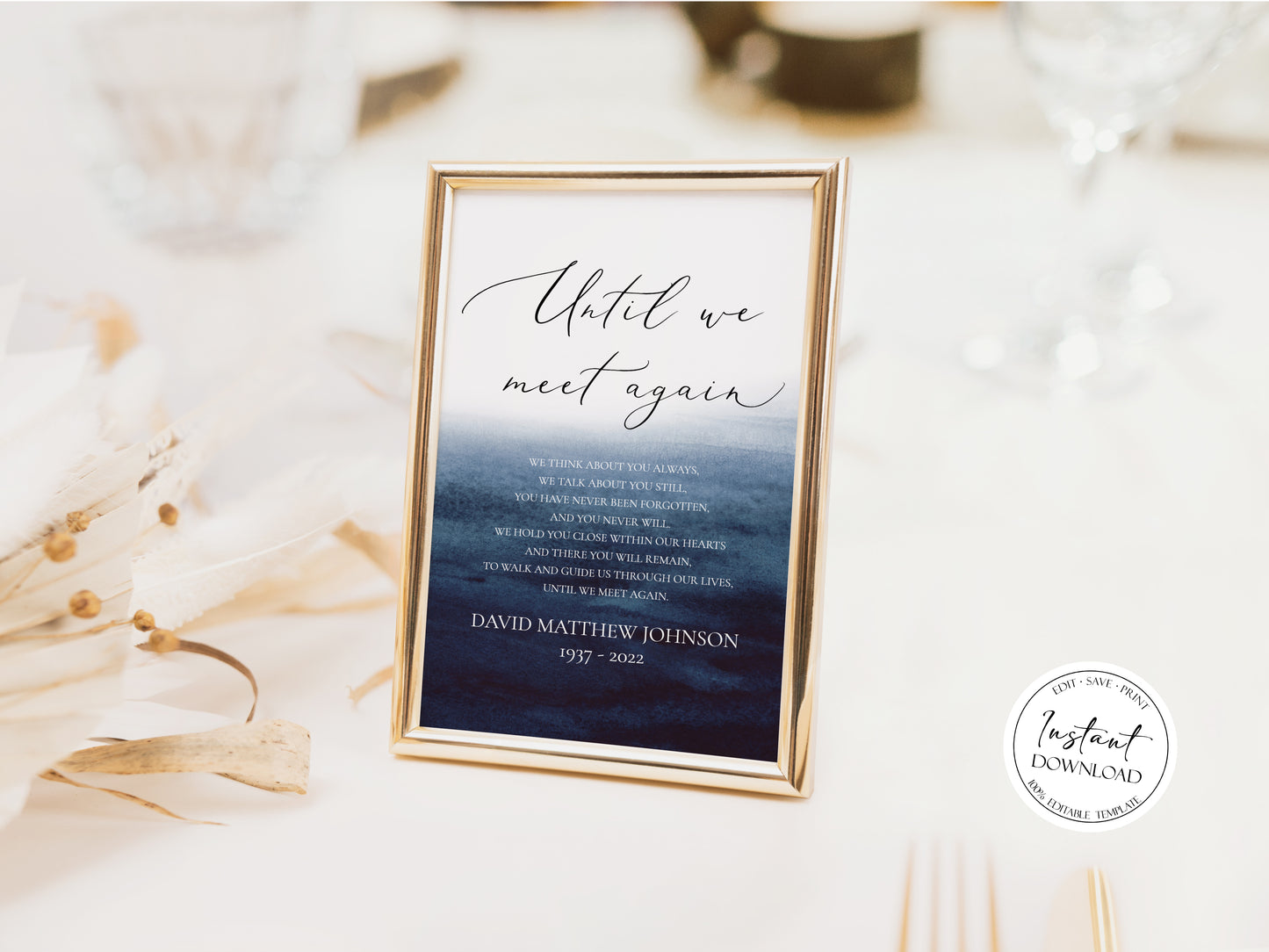 Blue Ocean Watercolor Until We Meet Again Funeral Wedding Sign Template B5