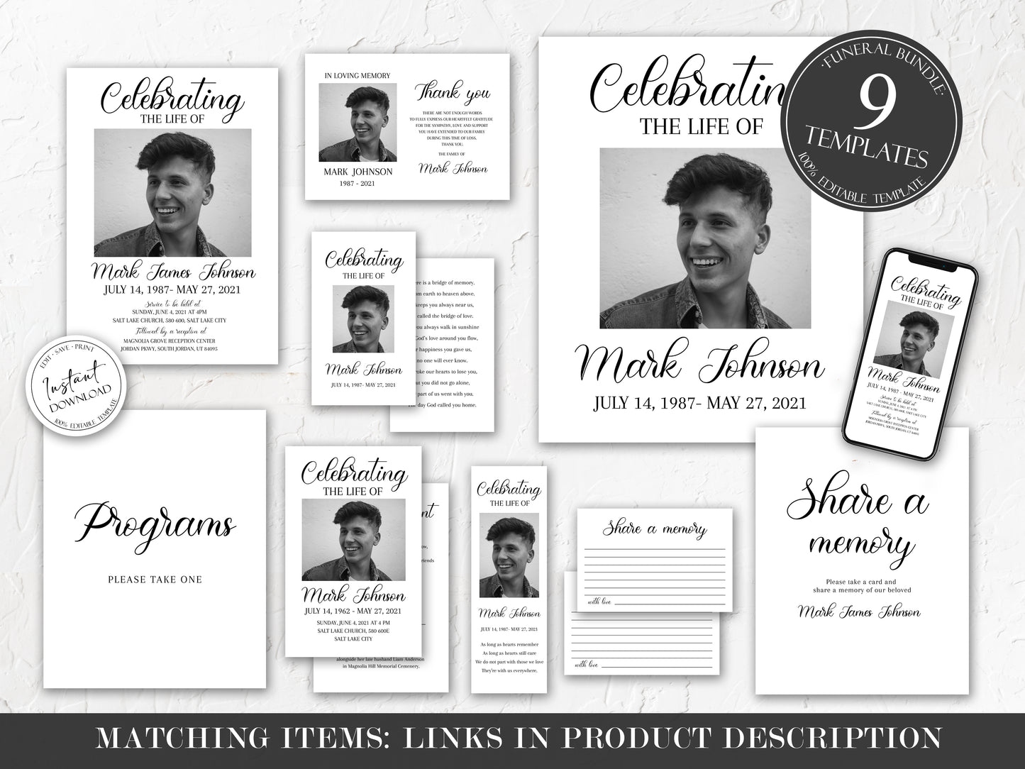 Celebration of Life Funeral Program Template, Funeral Brochure, Simple Memorial Program, Obituary Program, Editable Funeral Program Template S3