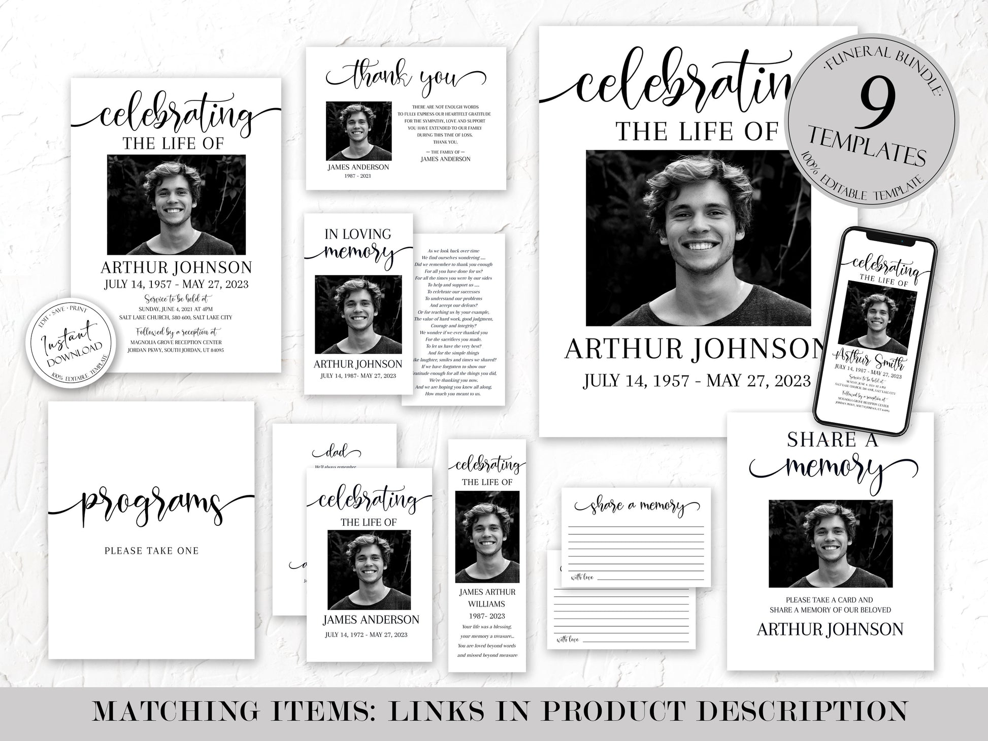 Celebration of Life Simple Elegant Funeral Program Template , Funeral Brochure, Blue Memorial Program, Obituary Program, Editable Funeral Program Template, S2