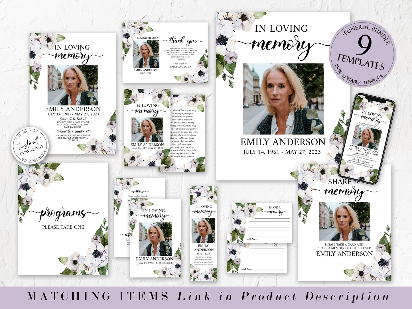 Celebration of life Purple Floral Greenery Funeral Invitation Template, Greenery Funeral Announcement, Funeral Card Template, Printable Memorial Service Invitation