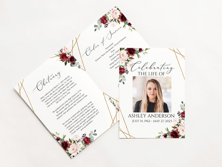 Funeral Program With Roses Celebration of life Red Roses Funeral Program Template R1 ...