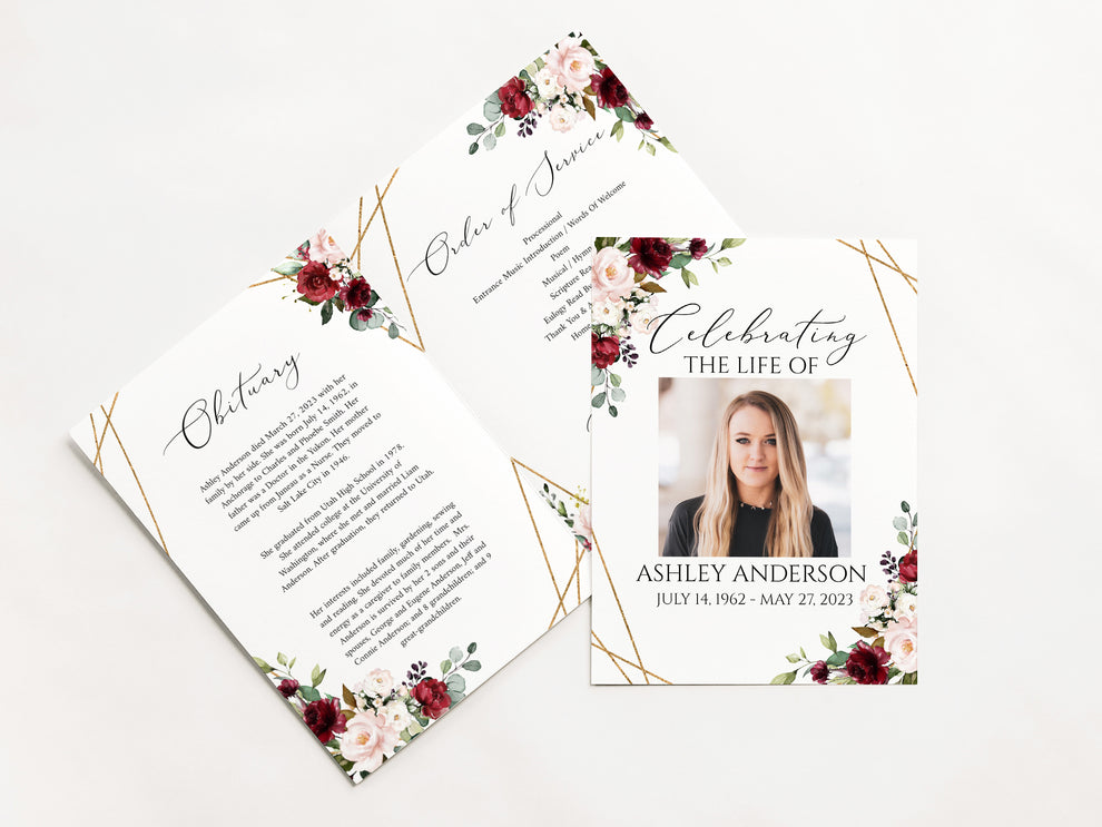 Celebration of life Red Roses Funeral Program Template R1 ...