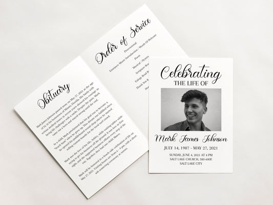 Celebration of Life Funeral Program Template, Funeral Brochure, Simple Memorial Program, Obituary Program, Editable Funeral Program Template S3