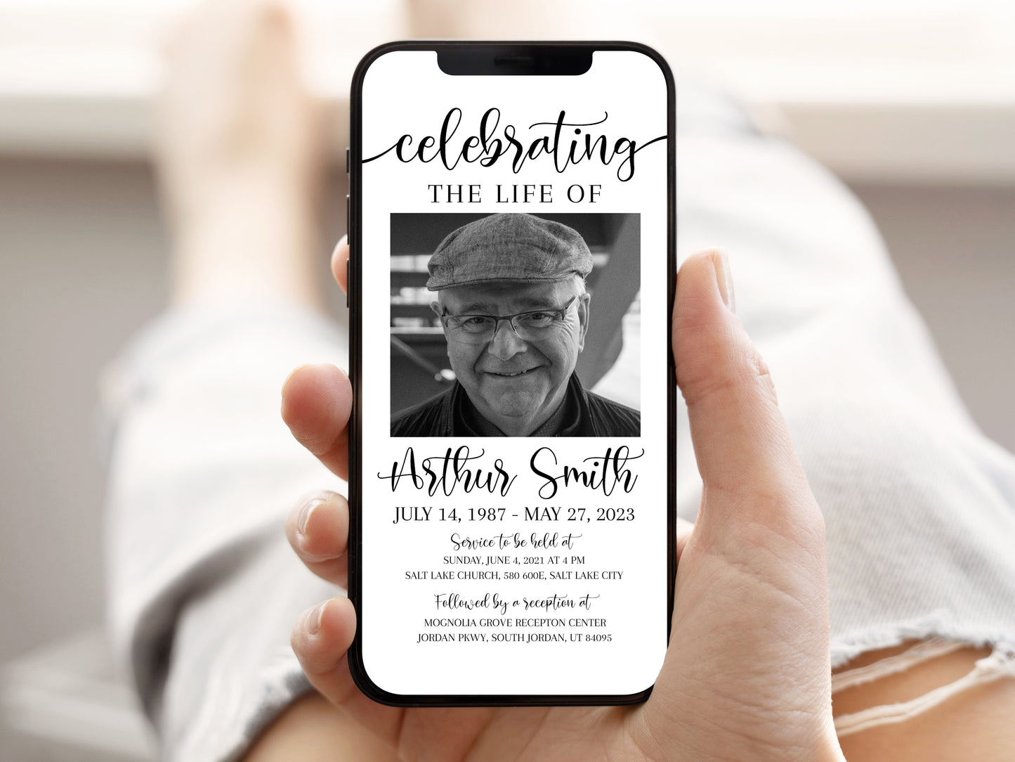 Celebration of life Simple Elegant Digital Funeral Invitation Template S2