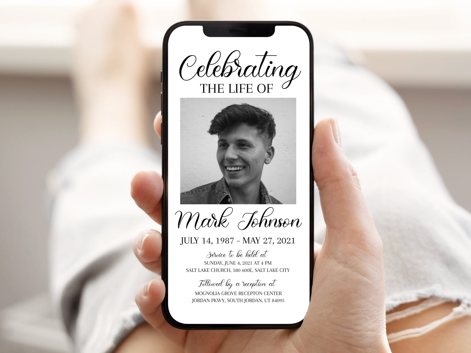 Digital Funeral Invitation, Floral Funeral Announcement, Memorial Evite, Electronic Funeral Invite, Memorial Service Invitation S3