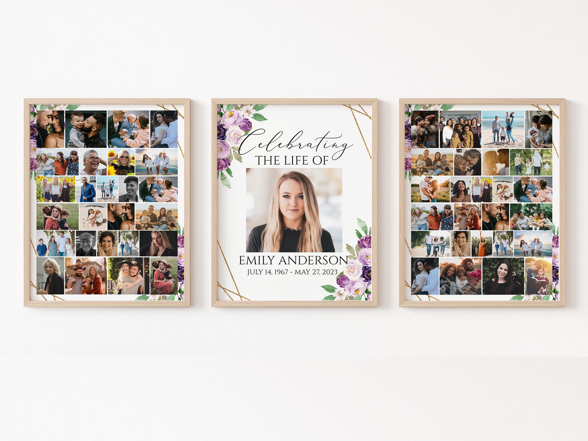 Celebration Of Life Funeral Poster Purple Photo Collage Funeral Welcome Sign Photo Memorial Sign Purple Funeral Poster Photo Display Set P1