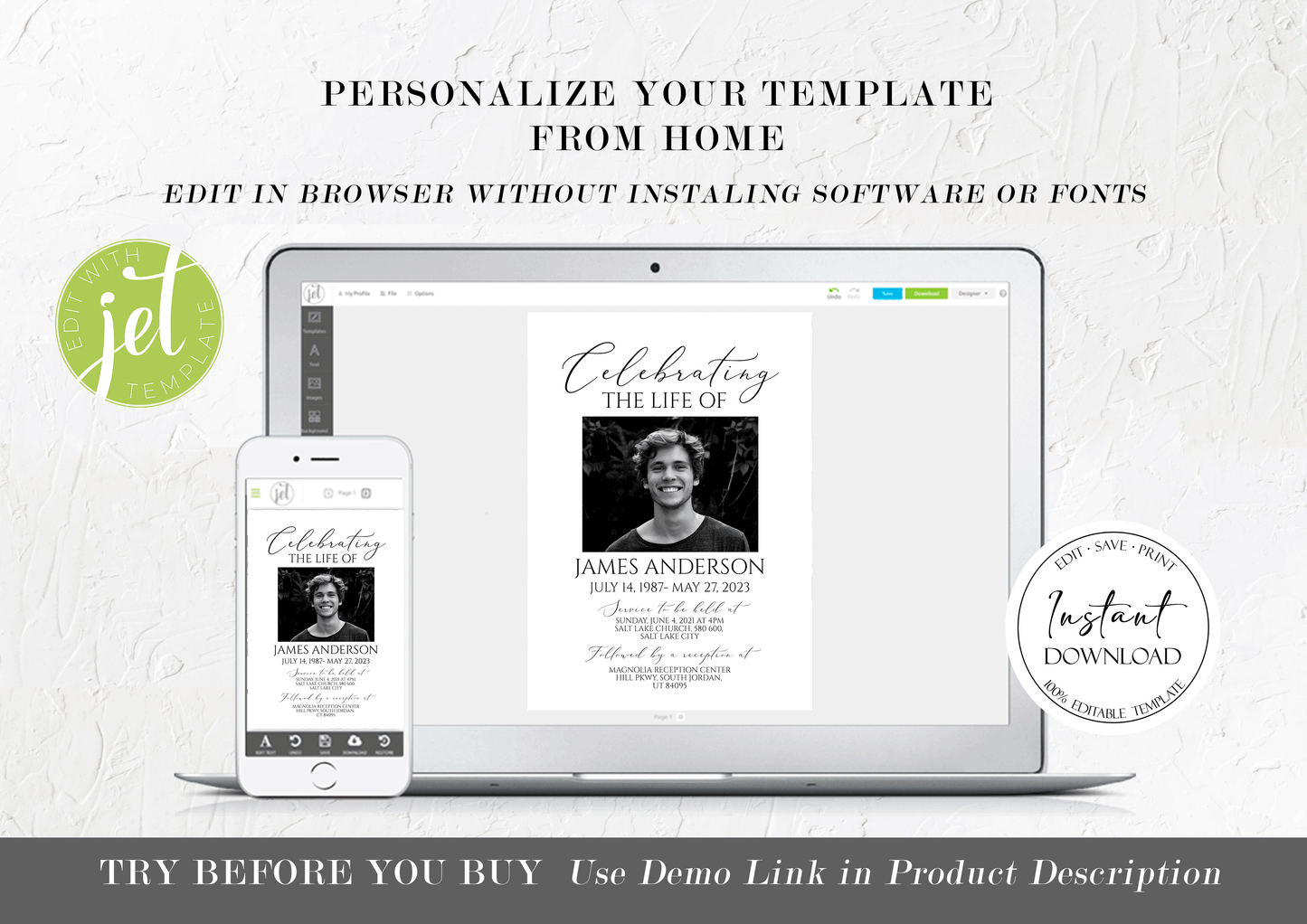 Celebration of life Invitation, Funeral Invitations, Funeral Announcement, Funeral Card Template, Printable Memorial Service Invitation S1