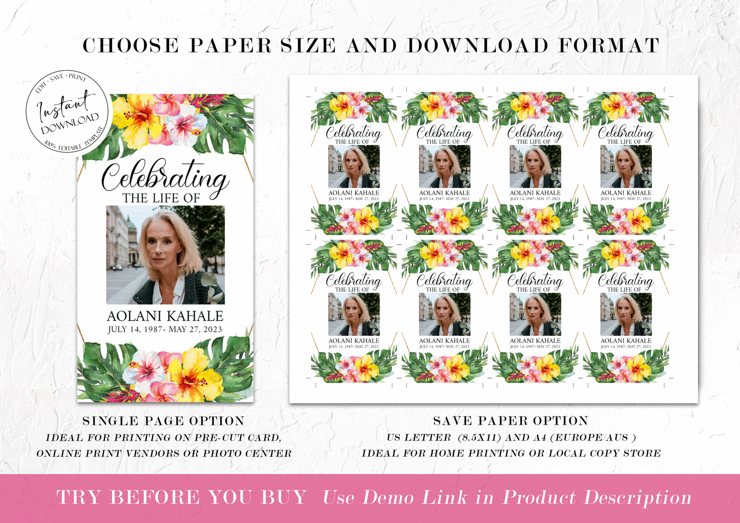 Celebration Of Life Hawaiian Tropical Plumeria Funeral Prayer Card Template Printable Memorial Prayer Card Hawaiian Funeral Prayer Card Catholic Mass Card Obituary Card