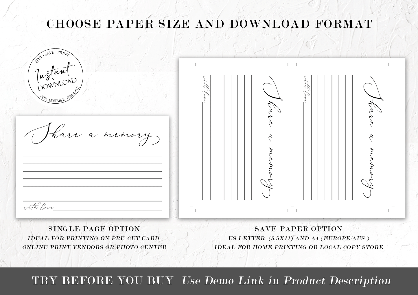 Share a Memory Funeral Sign and Share a Memory Card, Greenery Funeral Memory Card, Editable Funeral share a memory template, Funeral Announcement S1