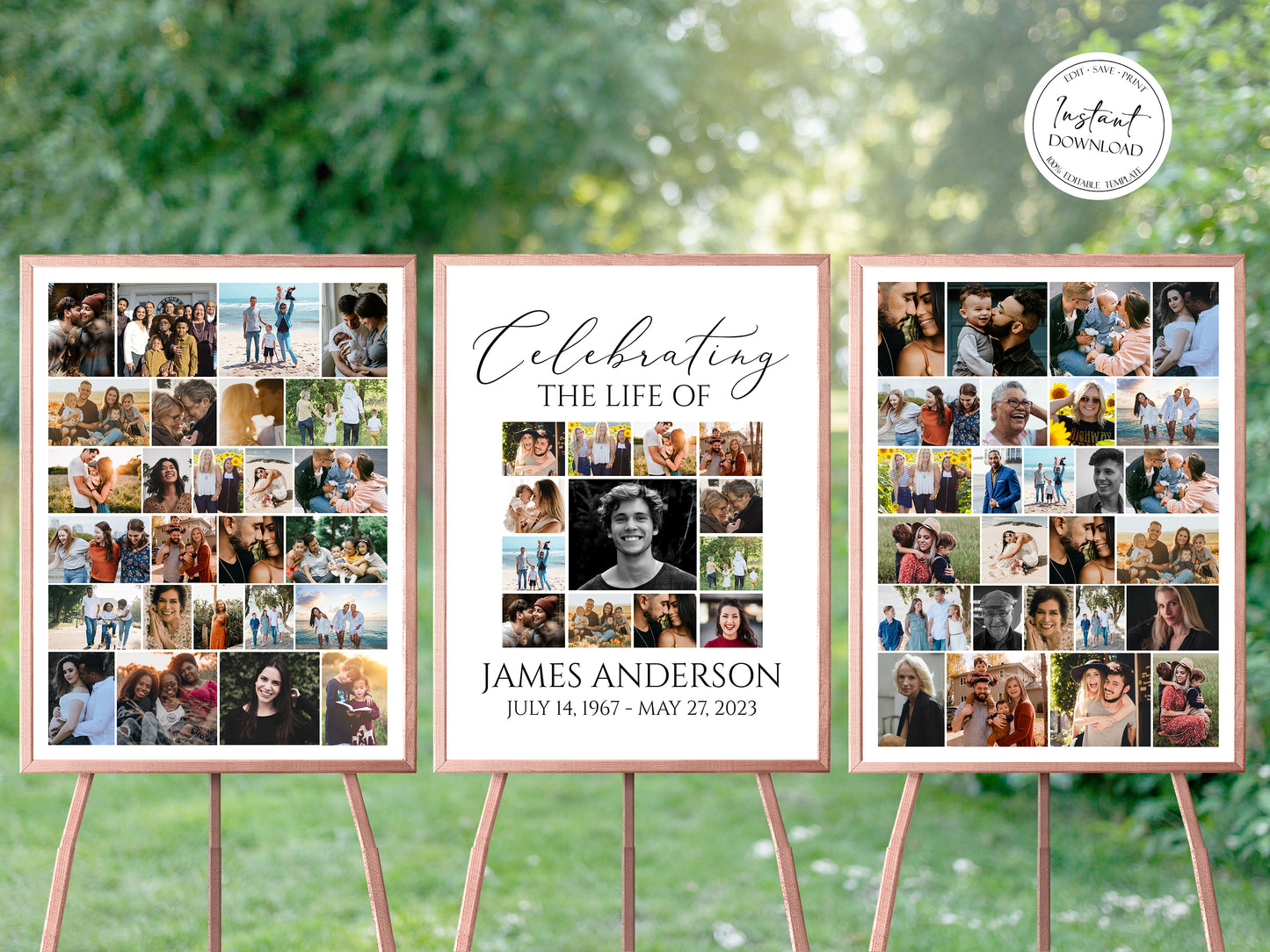 Celebration Of Life Simple Elegant Photo Collage Funeral Welcome Sign Set S1