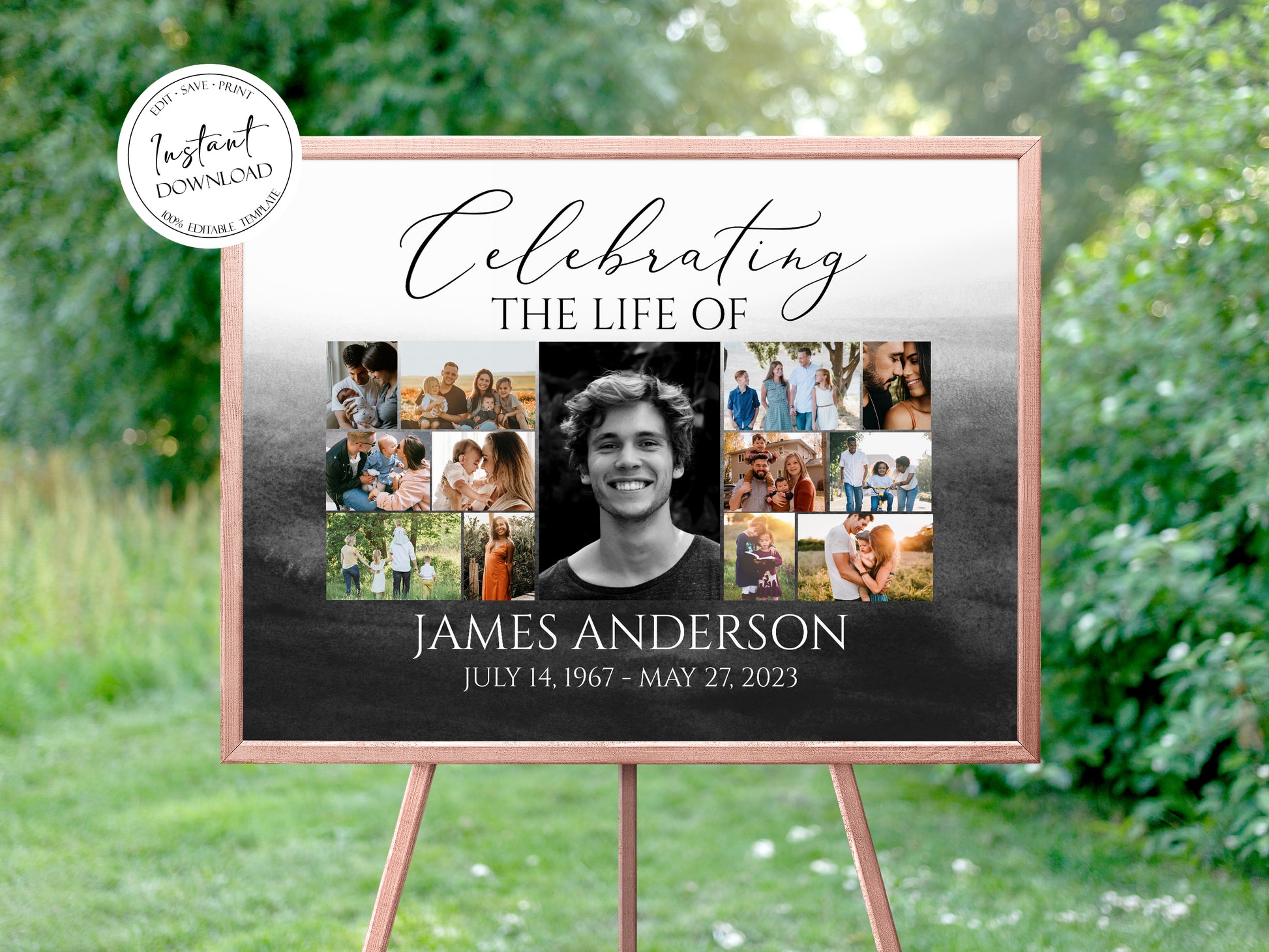 Celebration Of Life Black Watercolor Photo Collage Funeral Welcome Sign Template, Black  Watercolor Collage Funeral Poster, Photo Collage Memorial Service Sign B6