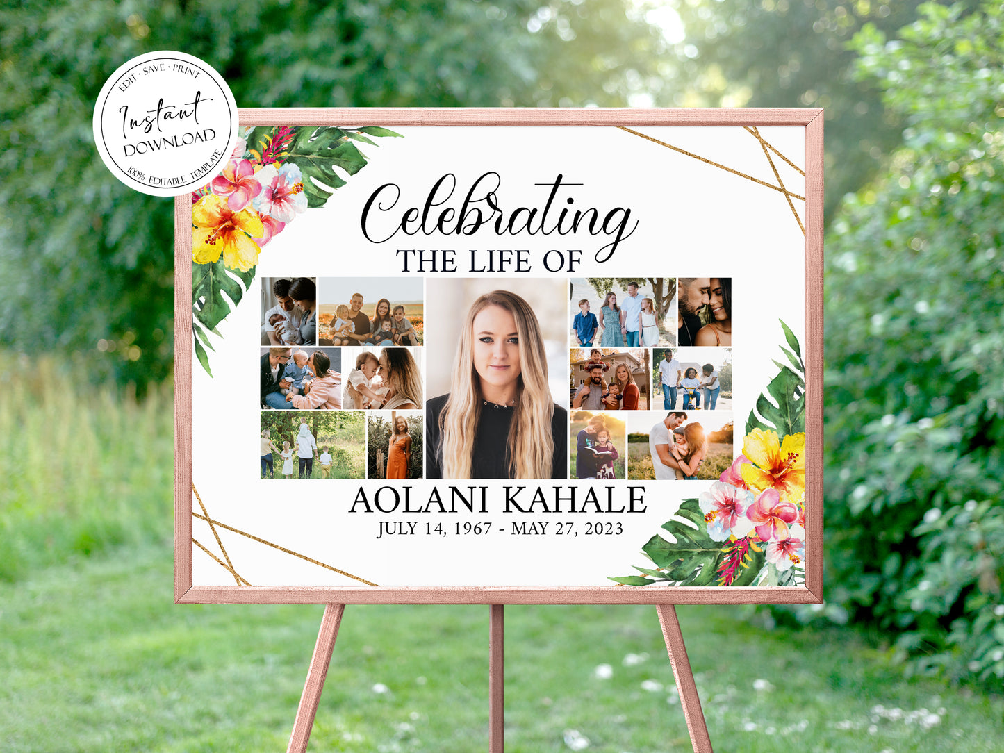 Celebration Of Life Tropical Hawaiian Plumeria Photo Collage Funeral Welcome Sign Template H1