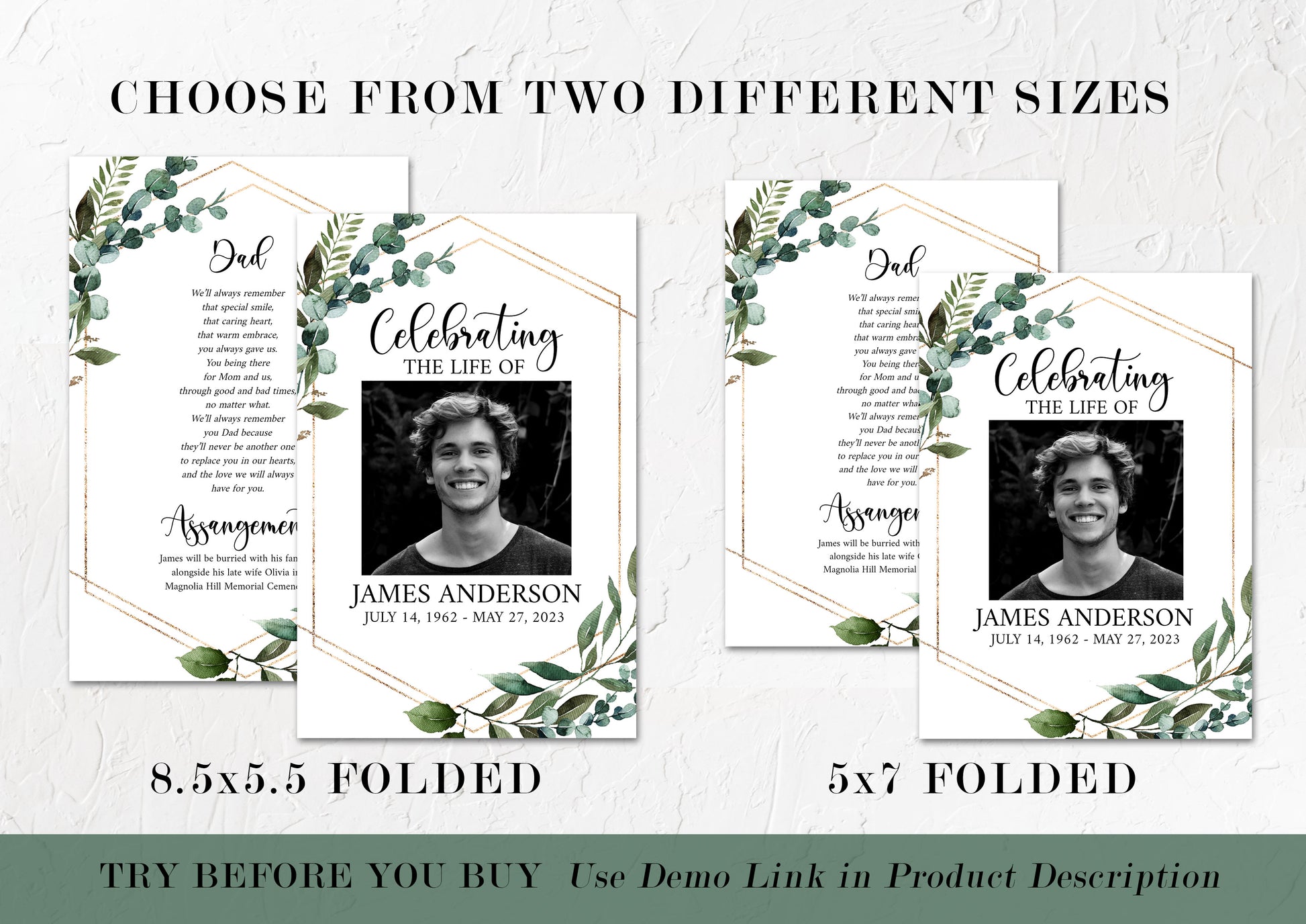 Celebration of Life 8 Page Watercolor Greenery Gold Funeral Program Template, Celebration of Life Funeral Brochure, Memorial Program, Obituary Program Funeral Program Q1