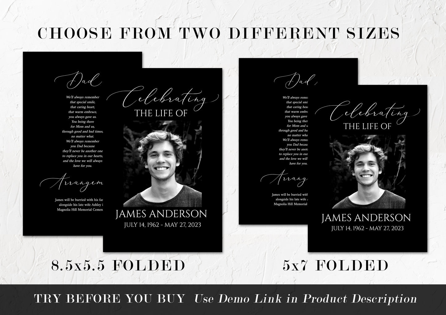 Celebration of Life Minimalist Elegant Black Funeral Program Template, Black Funeral Memorial Program, Black Funeral Program Template for man B7