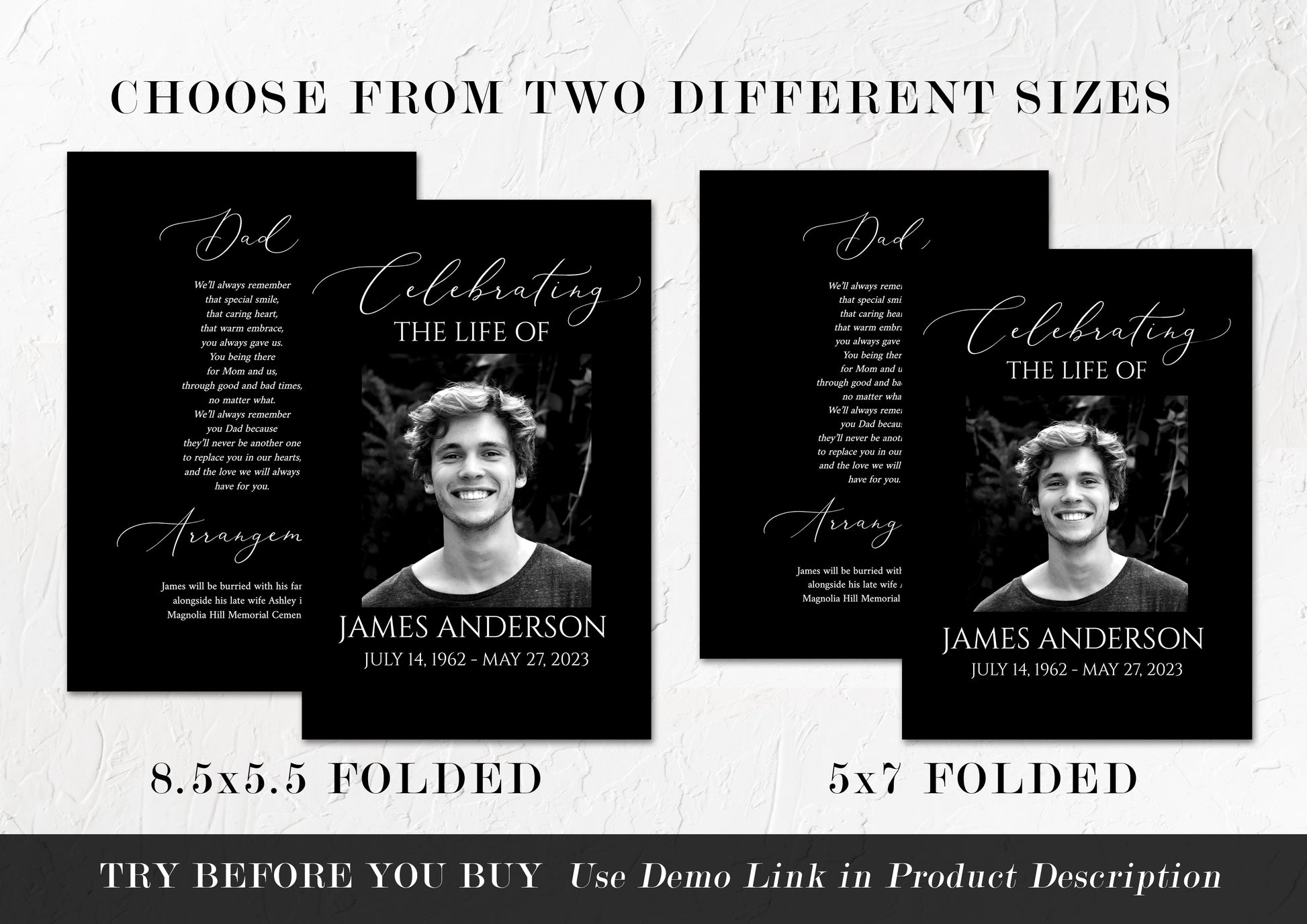 Celebration of Life Minimalist Elegant Black Funeral Program Template, Black Funeral Memorial Program, Black Funeral Program Template for man B7