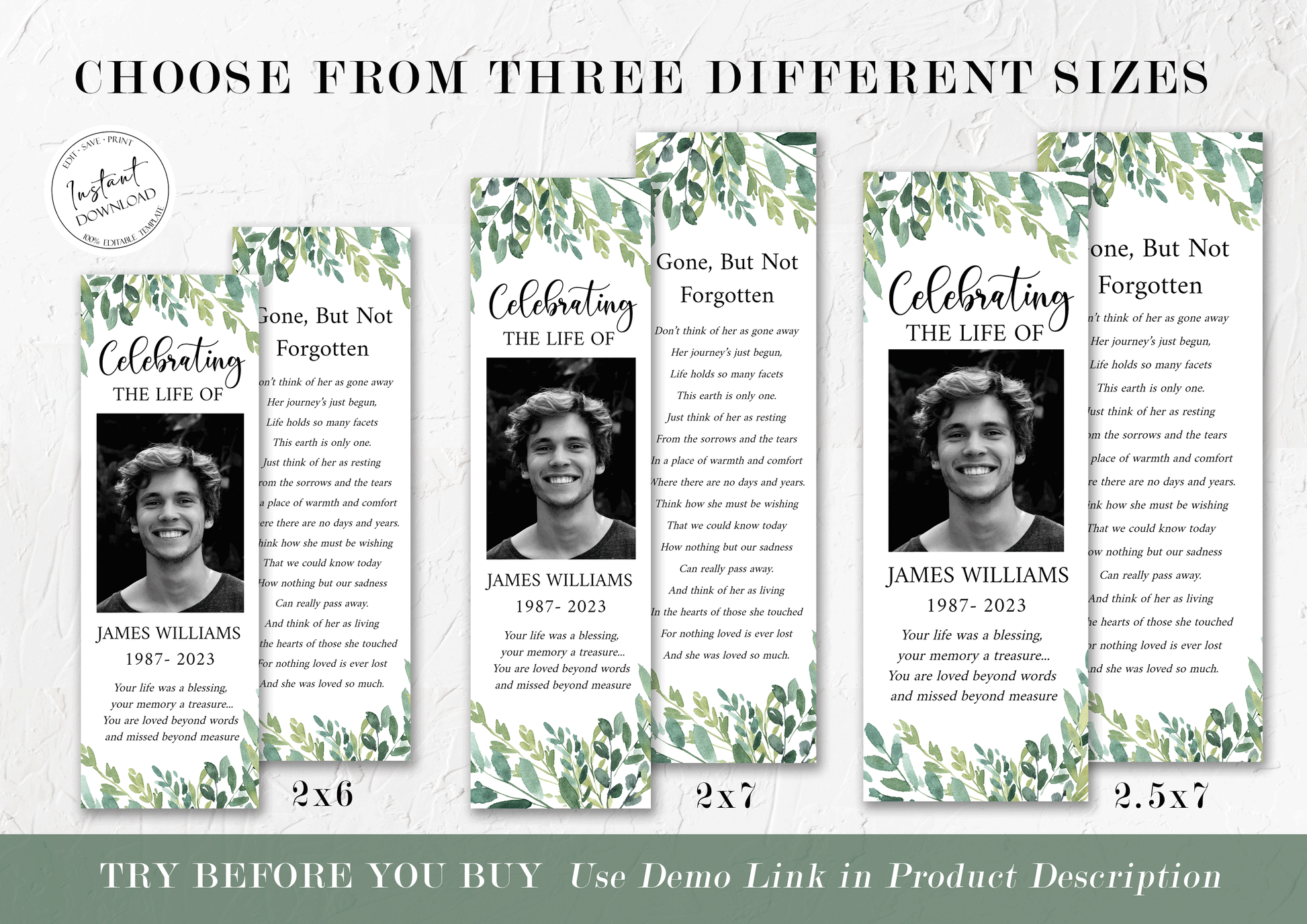 Celebration of life Watercolor Greenery Funeral Bookmark Template, Celebration of Life Bookmark, Funeral Keepsake Cards, Greenery Memorial Bookmark, Obituary Bookmark G2