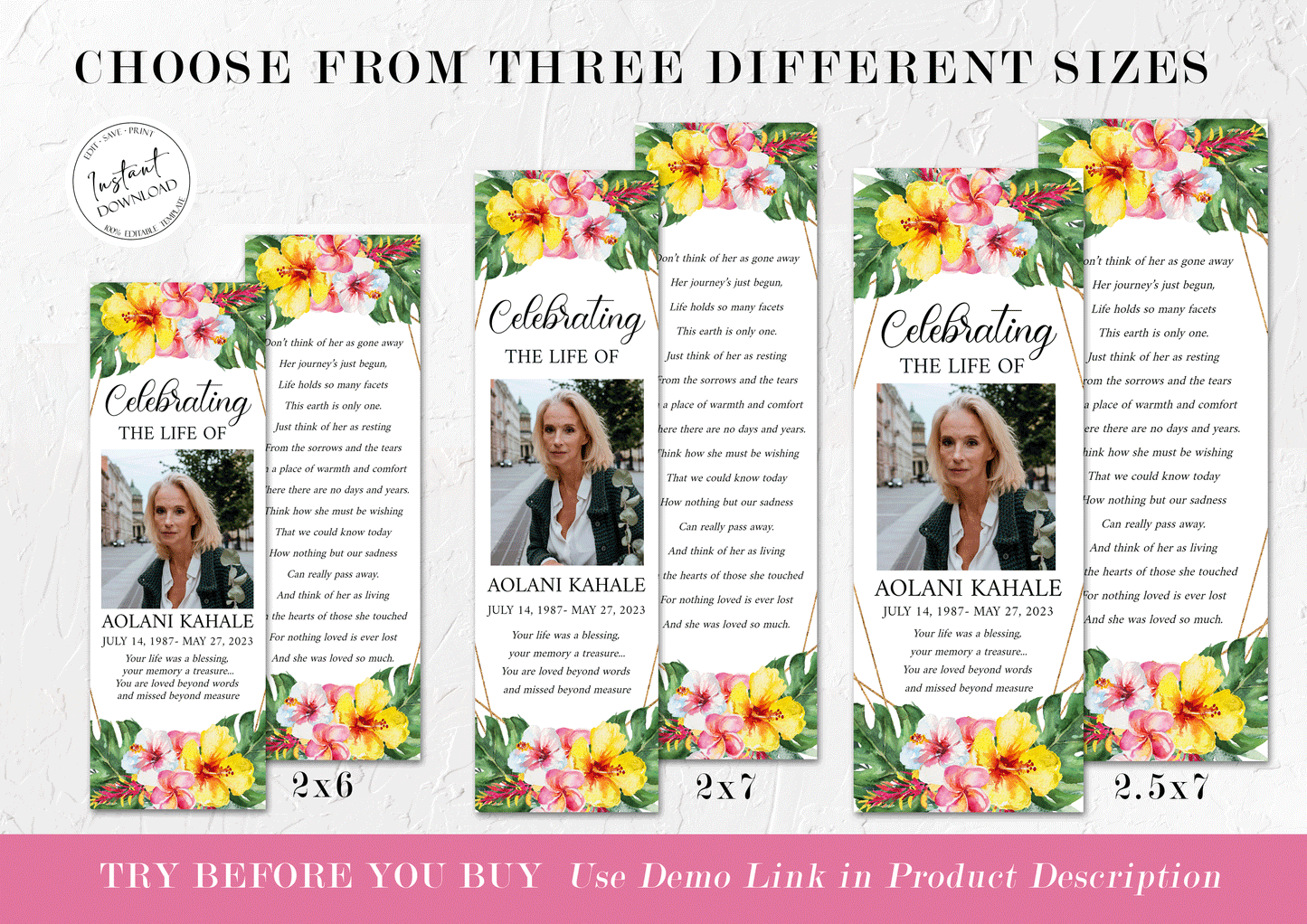 Celebration of Life Hawaiian Tropical Plumeria Funeral Bookmark Template, Hawaiian Funeral Bookmark, Funeral Keepsake Cards, Memorial Bookmark, Obituary Bookmark, Keepsake Cards H1
