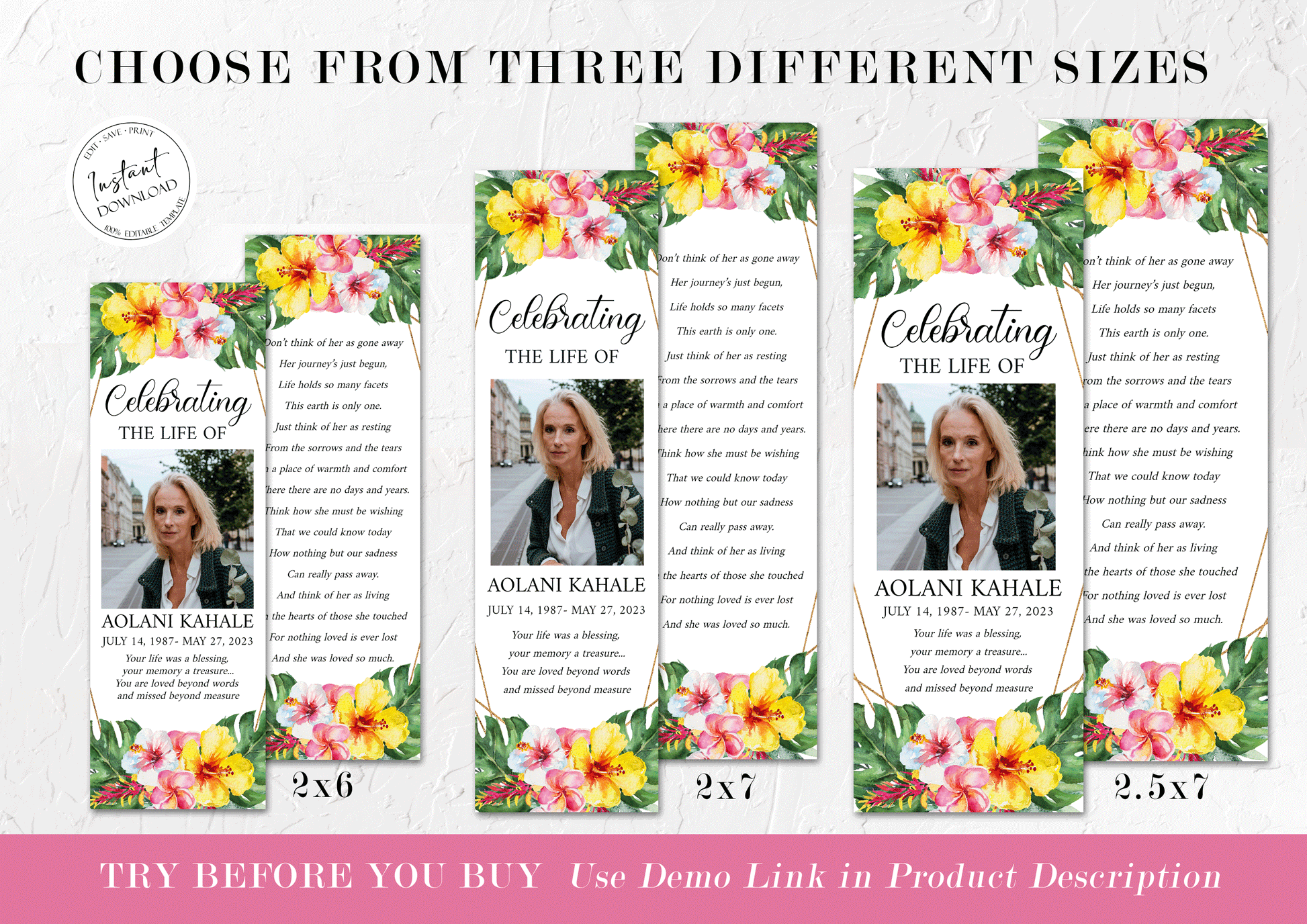 Celebration of Life Hawaiian Tropical Plumeria Funeral Bookmark Template, Hawaiian Funeral Bookmark, Funeral Keepsake Cards, Memorial Bookmark, Obituary Bookmark, Keepsake Cards H1