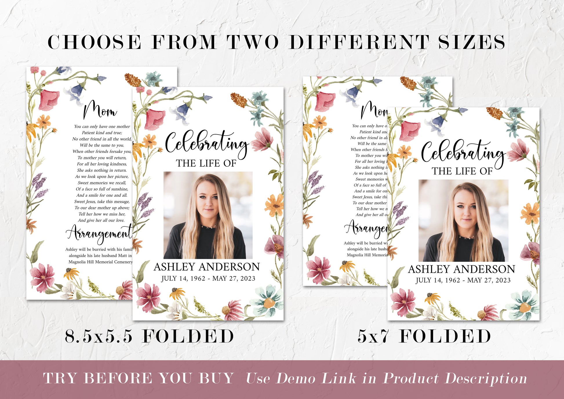 Celebration of life Red Greenery Wildflower Meadow Funeral Program Template , Wildflower Funeral Program Template, Wildflower Memorial Program 