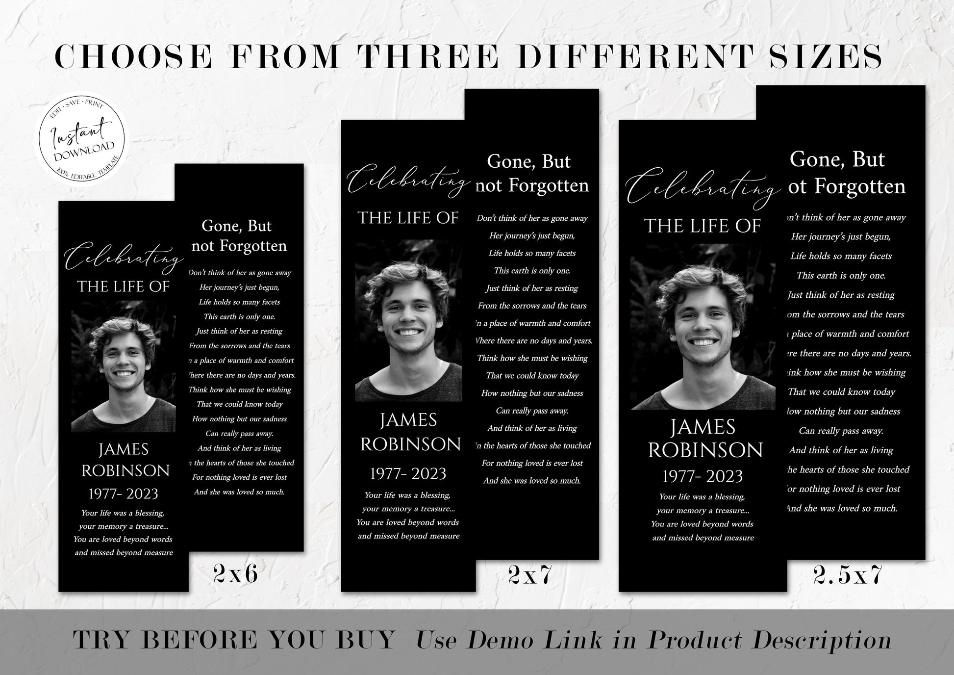 Celebration of Life Minimalist Elegant Black Funeral Bookmark Template, Minimalist Elegant Black  Memorial Bookmark Black Obituary Bookmark B4