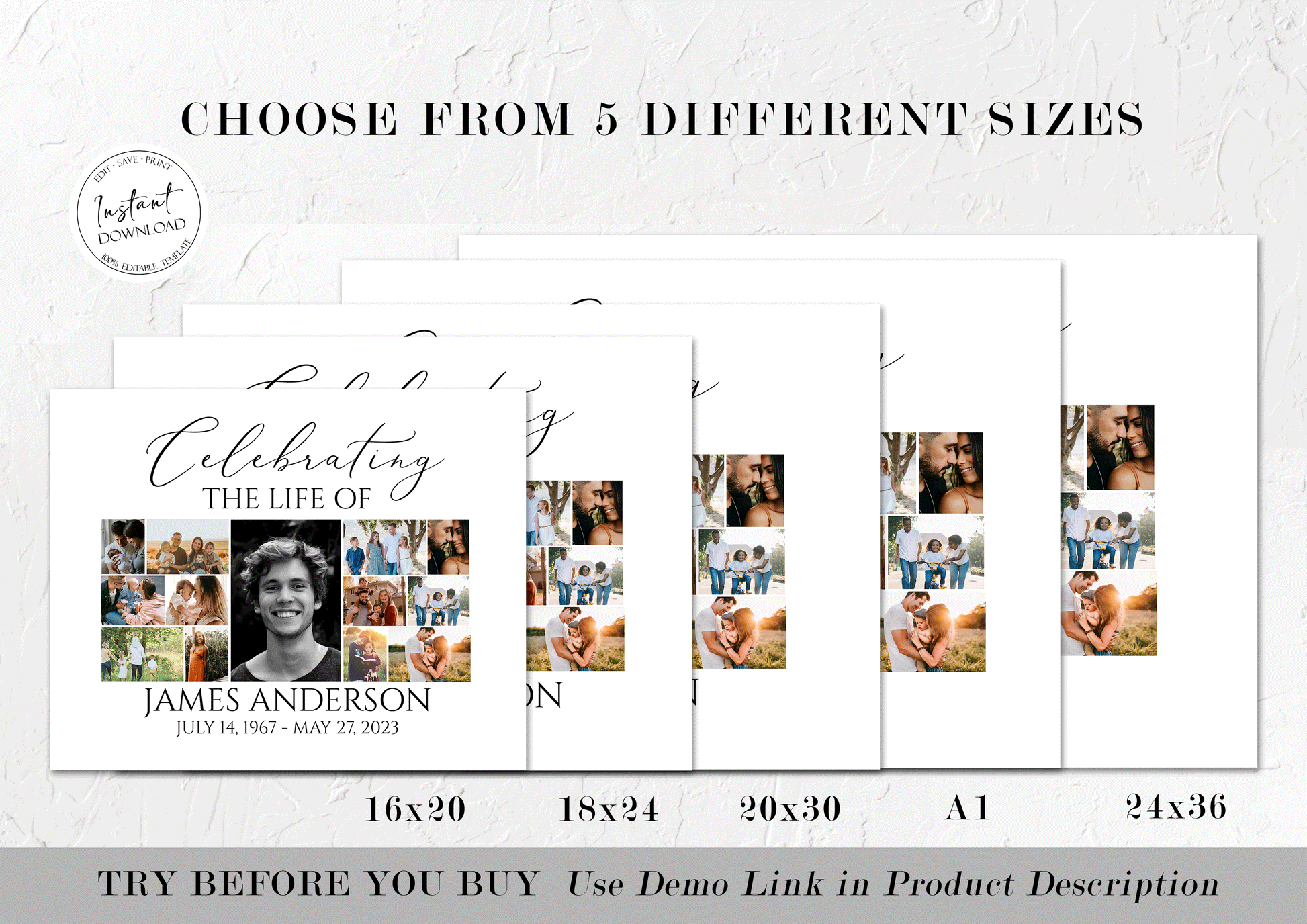 Celebration Of Life Multiple Photos Funeral Welcome Sign, Editable Simple Photo Collage Funeral Poster, Photo Collage Memorial Service Sign S1