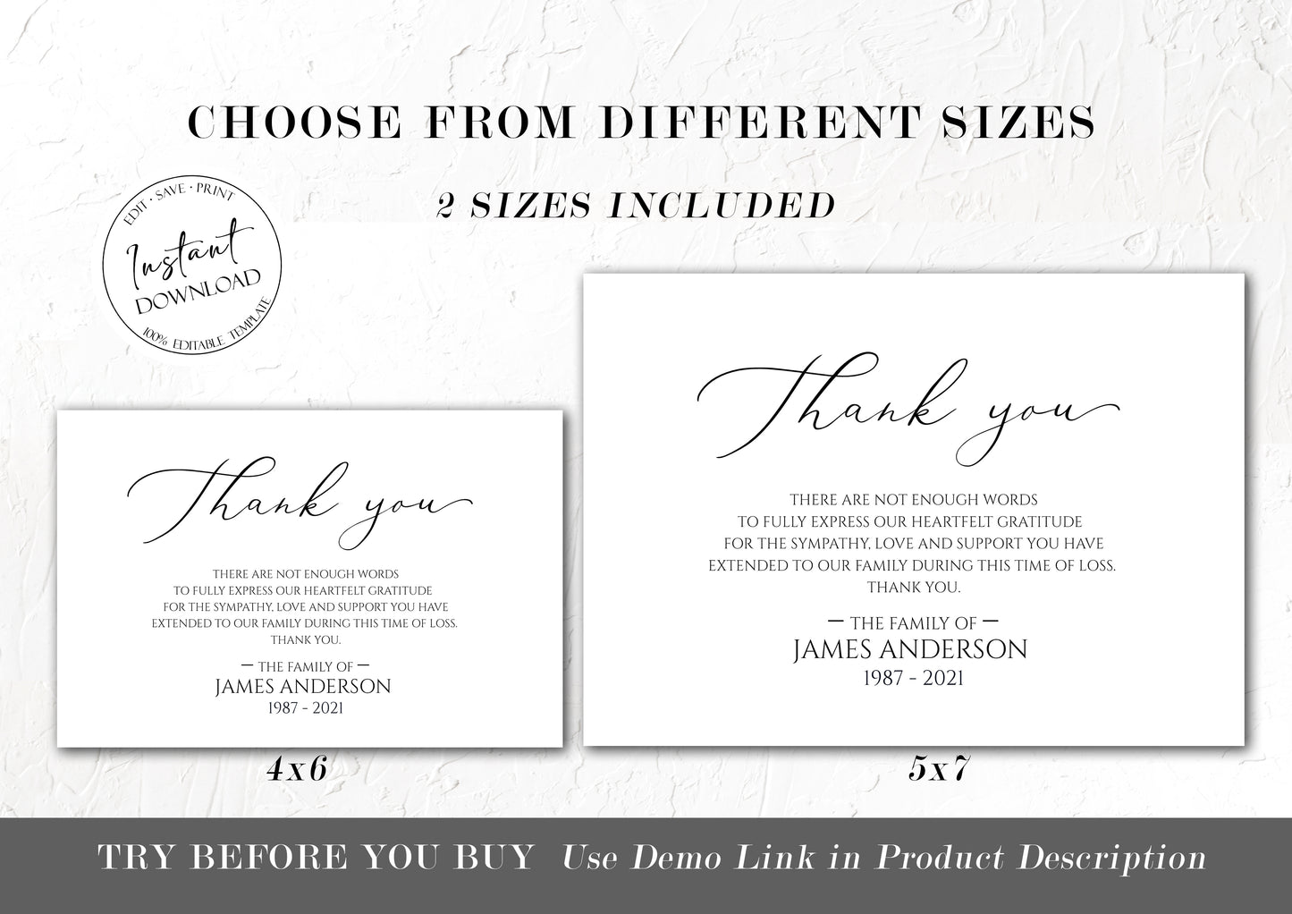 Celebration of life Simple Elegant Funeral Thank you Card Template S1