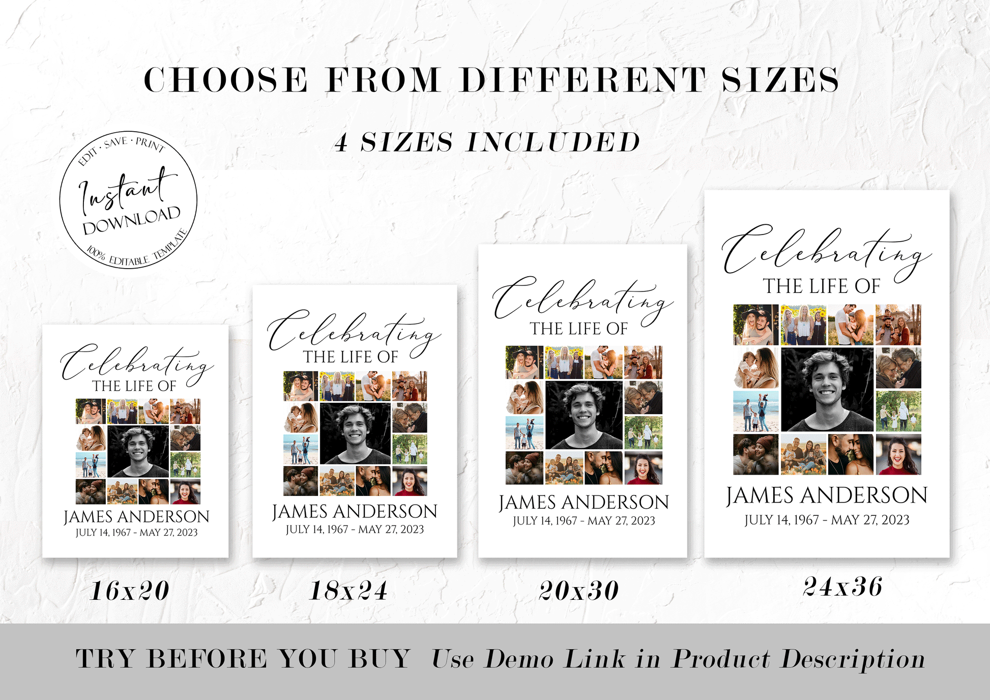 Celebration Of Life Multiple Photos Funeral Welcome Sign, Editable Simple Collage Funeral Poster, Photo Collage Memorial Service Sign S1