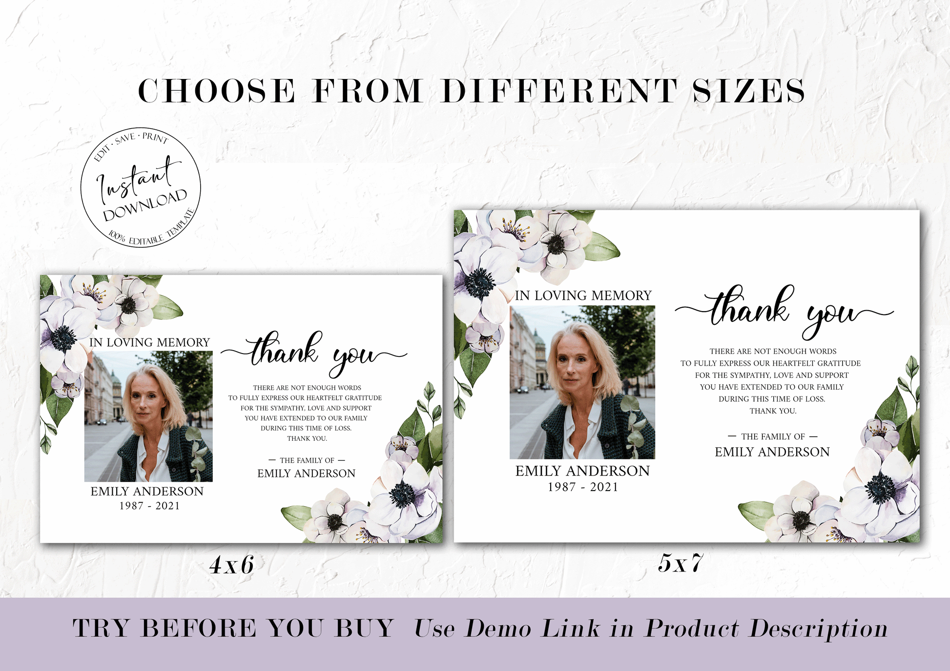 Celebration of life Purple Floral Greenery Funeral Photo Thank You Card Template, Purple Floral Memorial Card, Sympathy Card, Condolence Thank You Card P3