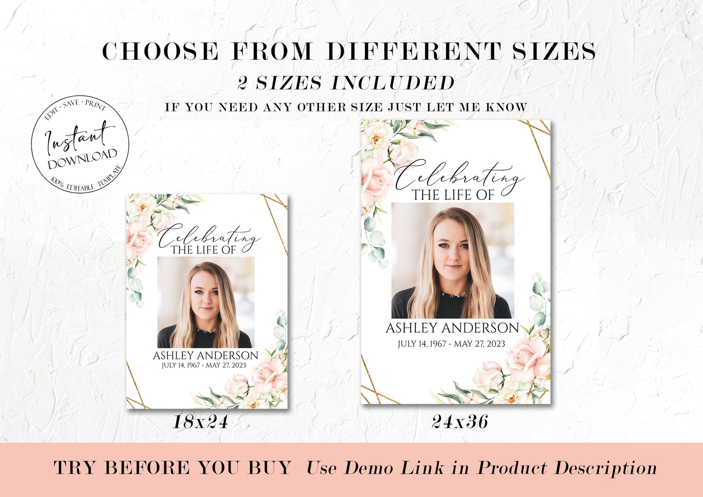 Celebration Of Life Blush Pink Roses 5 Photo Collage Funeral Welcome Sign Set, Photo Memorial Sign, Funeral Photo Display Set P4