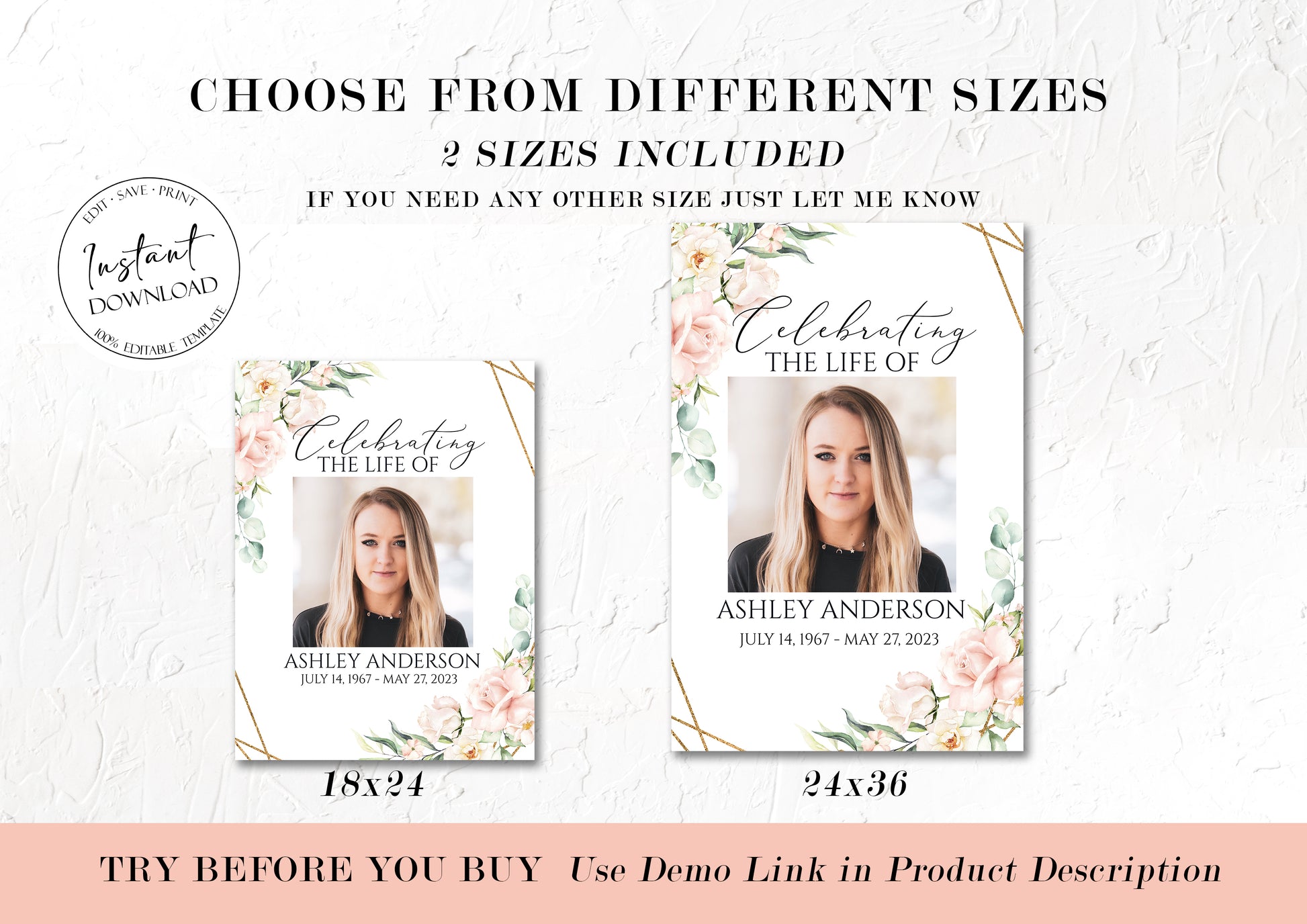 Celebration Of Life Blush Pink Roses 5 Photo Collage Funeral Welcome Sign Set, Photo Memorial Sign, Funeral Photo Display Set P4
