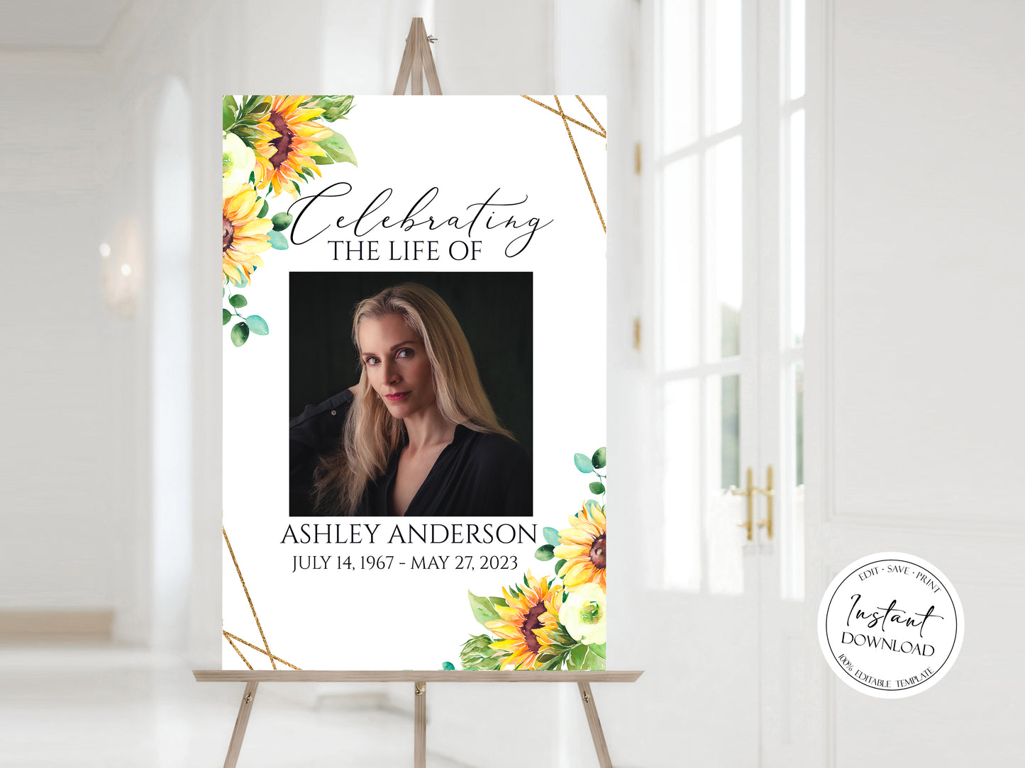 Celebration Of Life Sunflower Funeral Welcome Sign Template, Sunflower Obituary Memorial Sign Editable Funeral Welcome Sign, Sunflower Funeral Memorial Sign